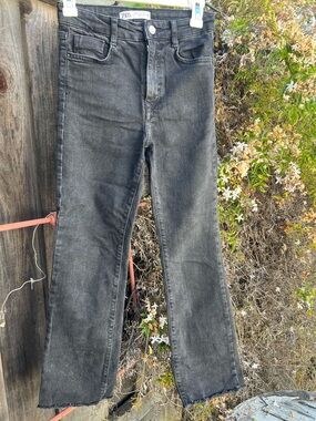 Zara Washed Black Cropped Flare Jeans